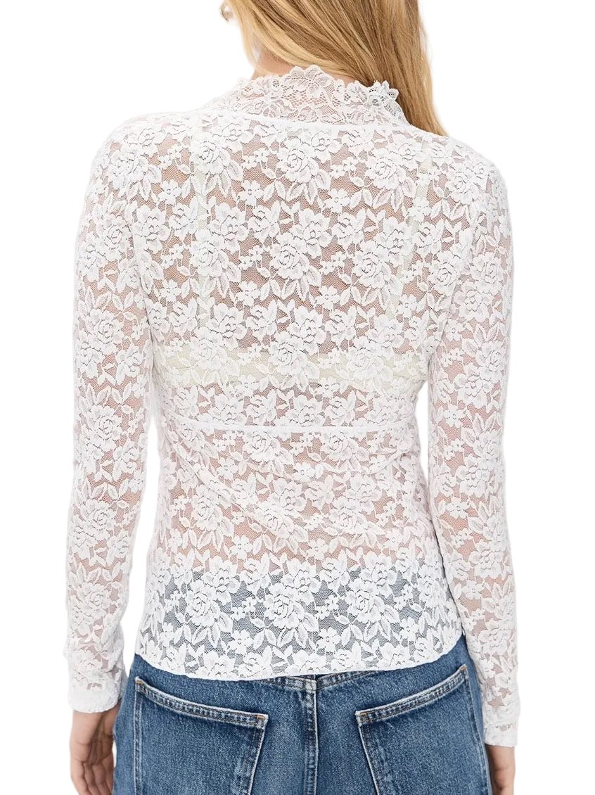 Free People All Day Lace Long Sleeve Blouse - S