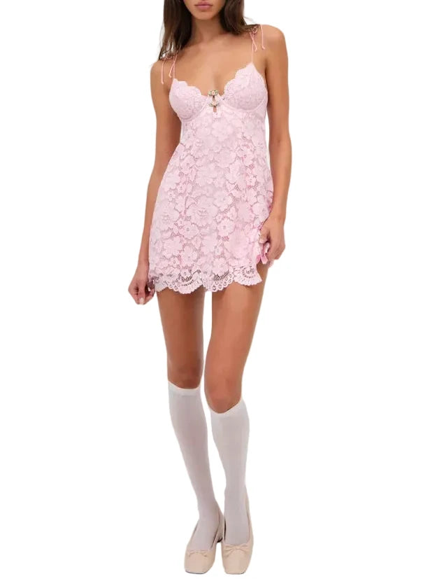 For Love and Lemons Pink Creamsicle Lace Dress - M