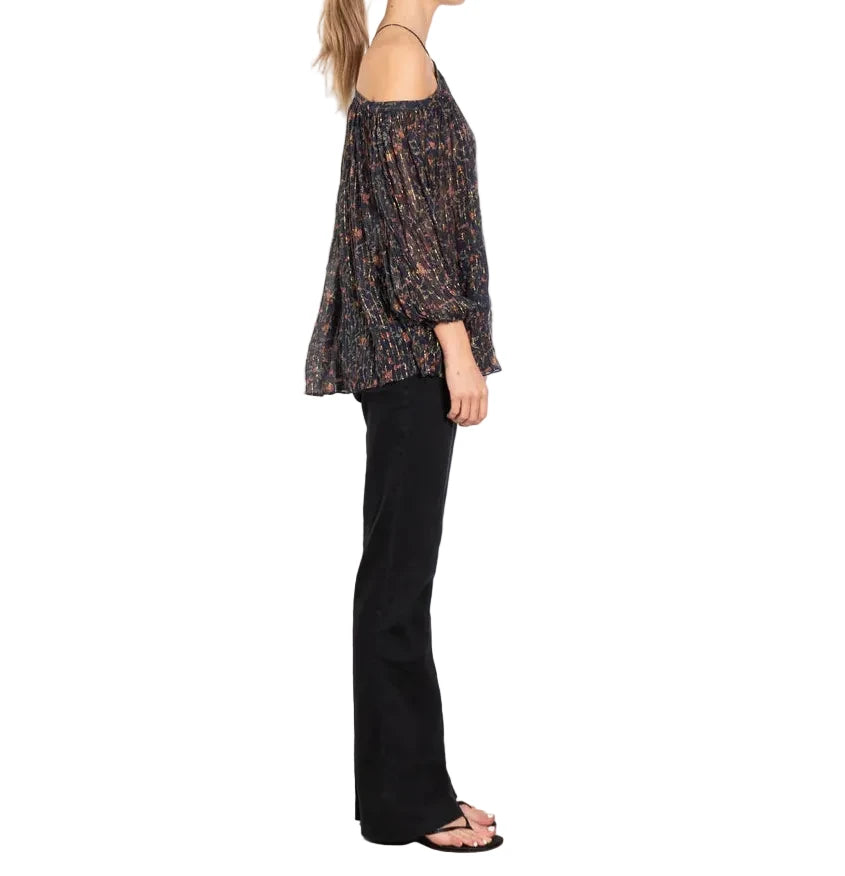 Zimmermann Blue Floral With Gold Thread Halter Neck Top - 0