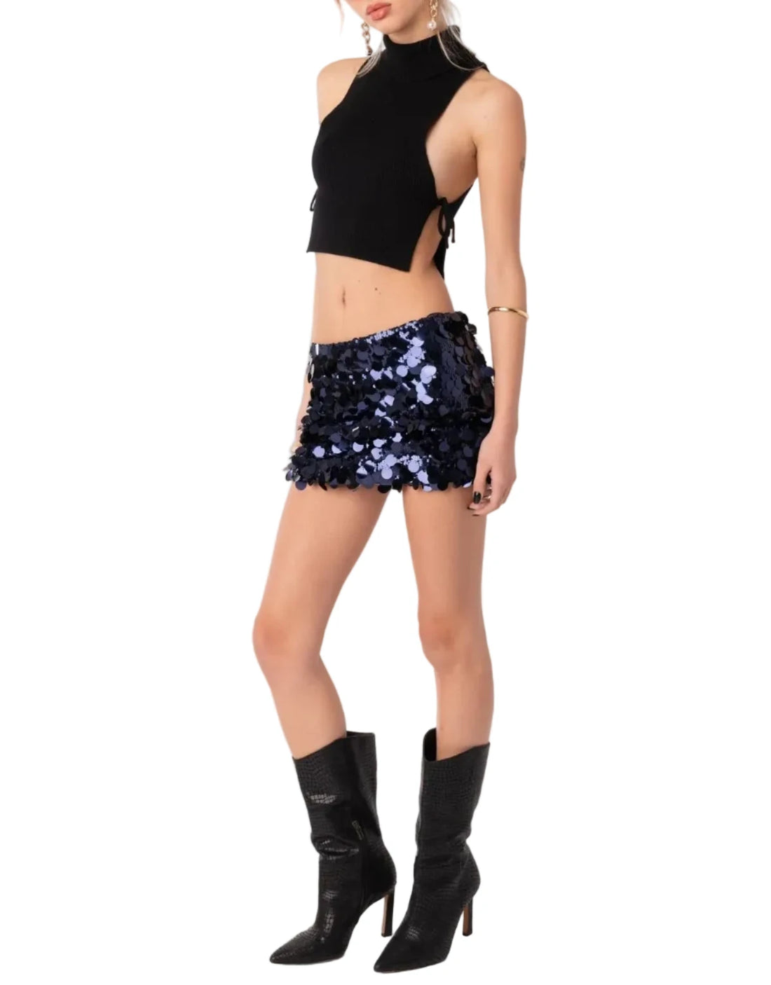 Edikted Sabina Low-Rise Sequin Mini Skirt - XS