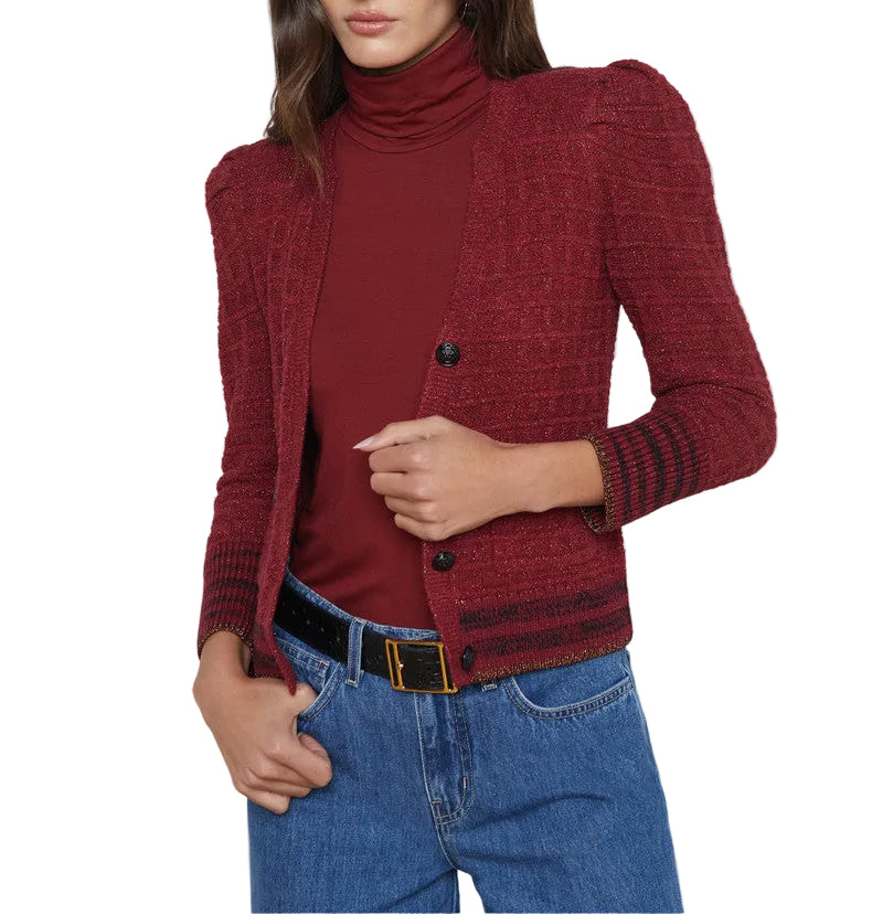 L'Agence Jenni Striped Button Front Cardigan - XS
