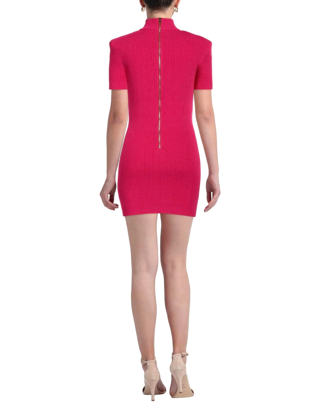 Balmain Ribbed Knit Short-Sleeve Dress - 42