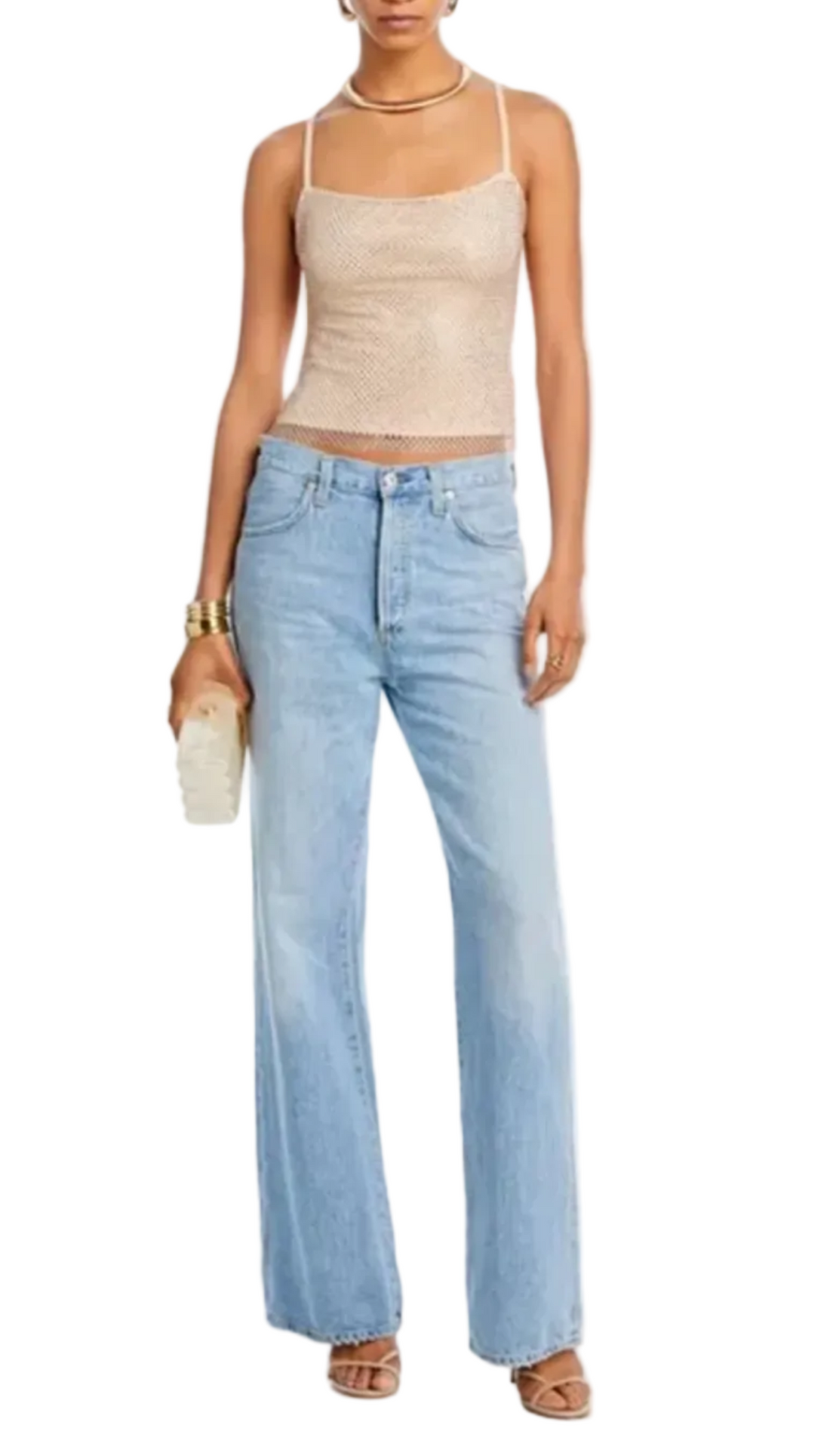 Aqua Sleeveless Crystal Embellished Mesh Top - XS
