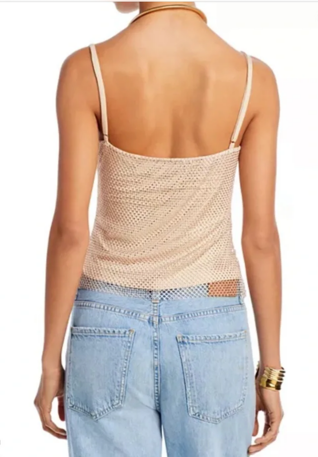 Aqua Sleeveless Crystal Embellished Mesh Top - XS