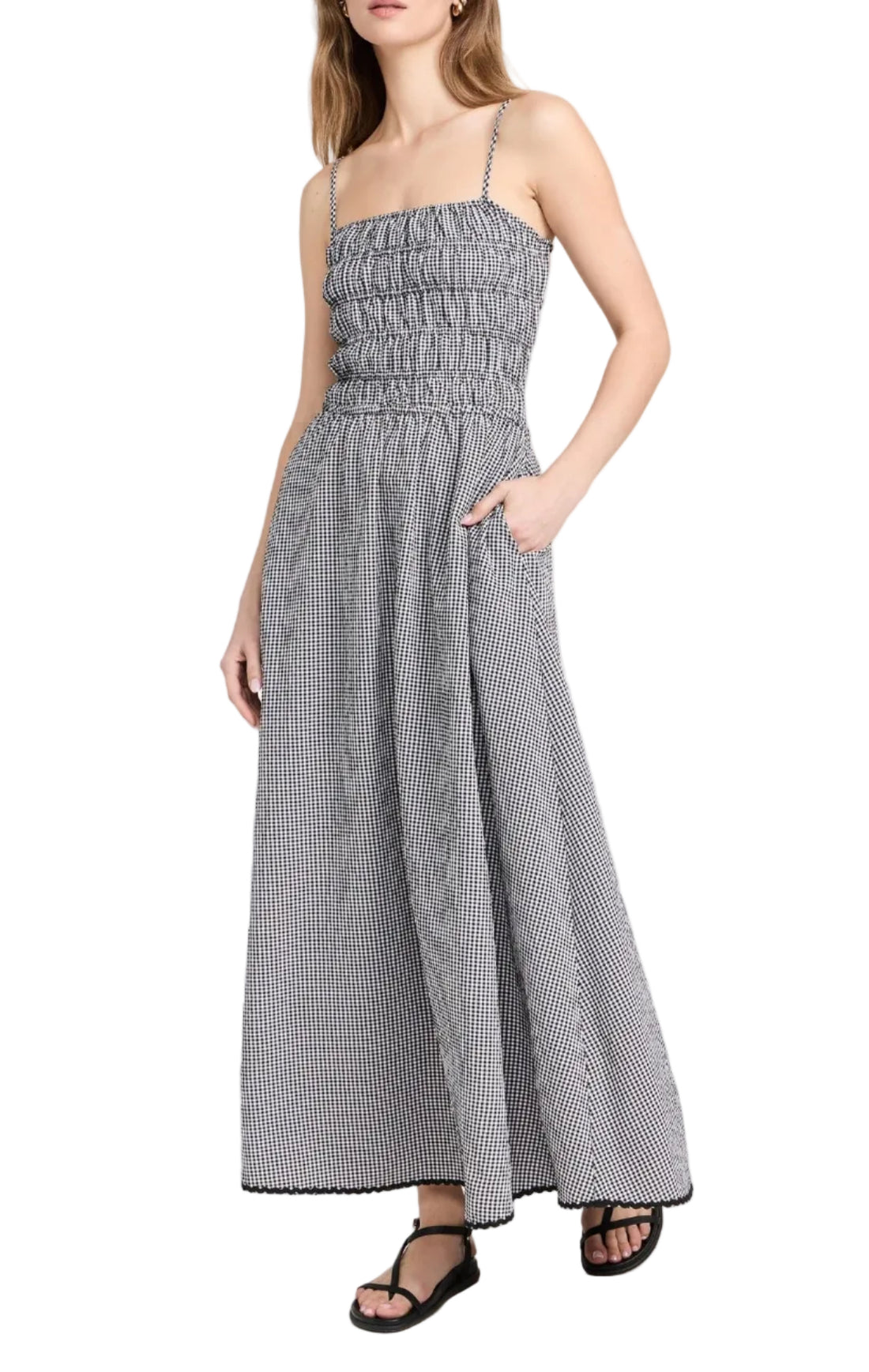 Solid & Striped Delta Midi Dress Seersucker Noir Gingham - S