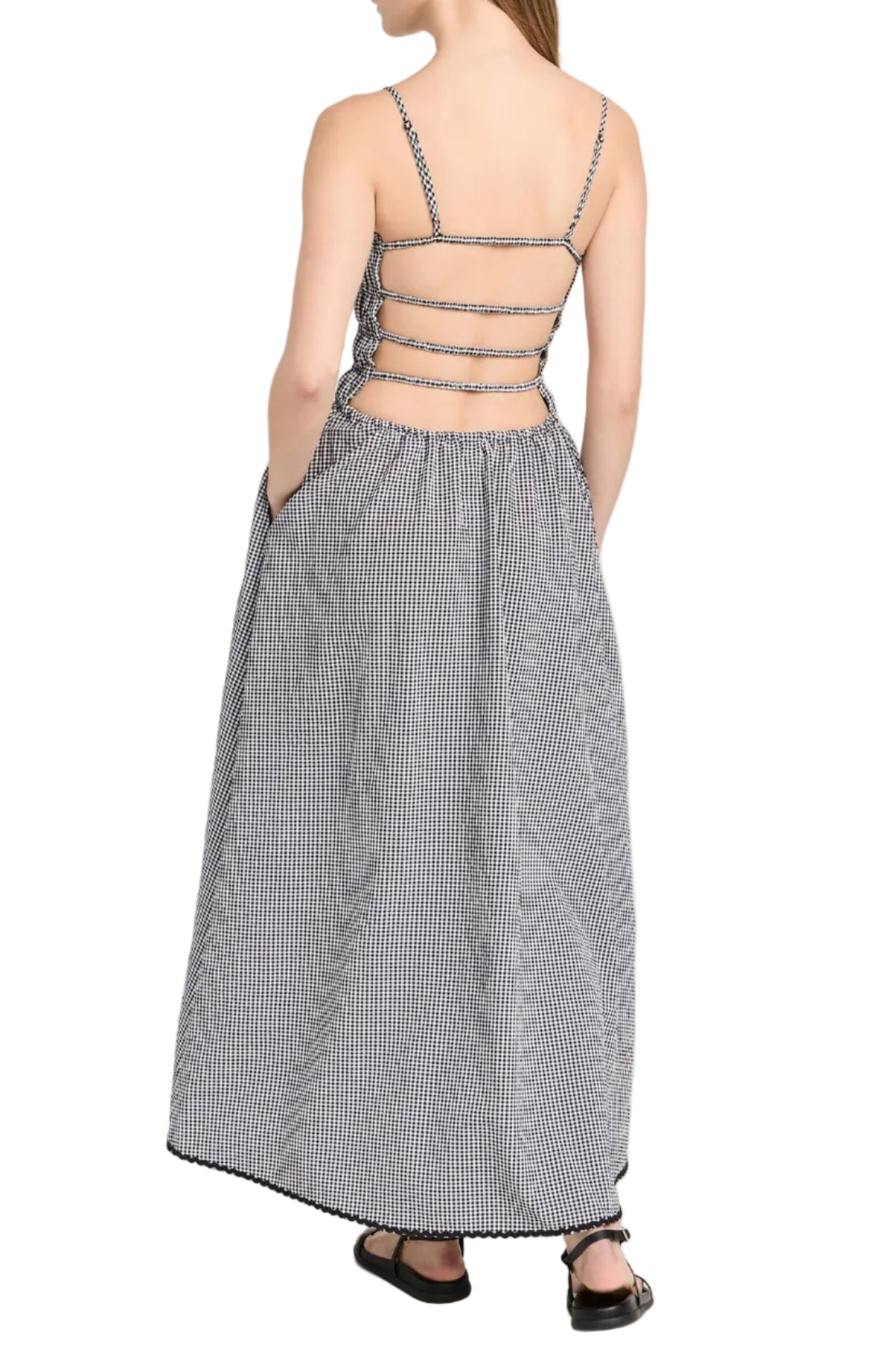Solid & Striped Delta Midi Dress Seersucker Noir Gingham - S