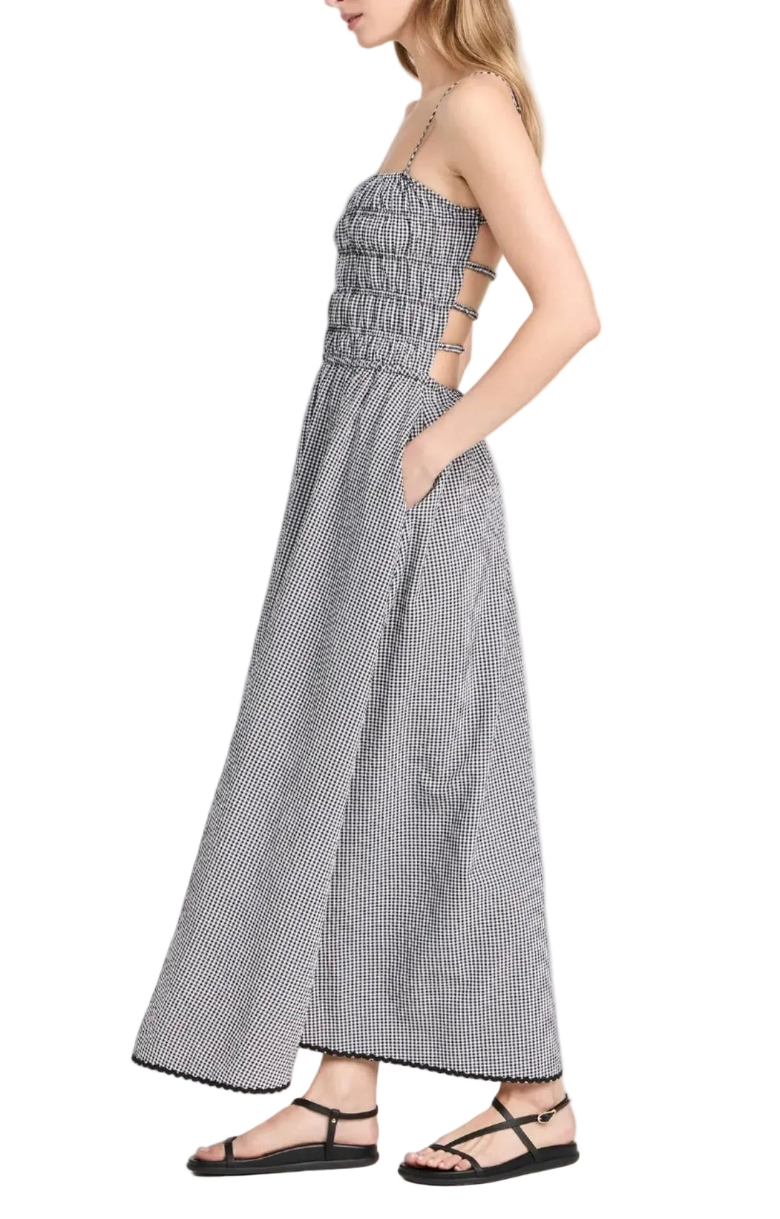 Solid & Striped Delta Midi Dress Seersucker Noir Gingham - S