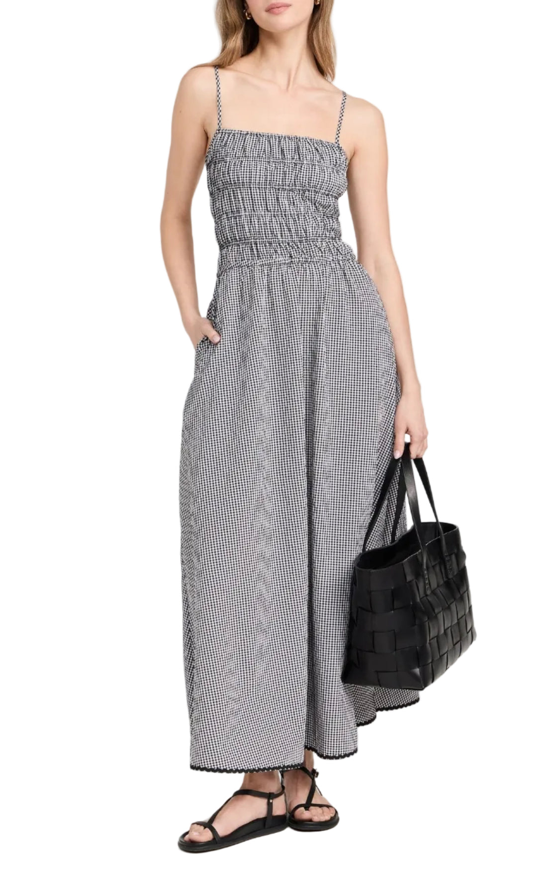 Solid & Striped Delta Midi Dress Seersucker Noir Gingham - S
