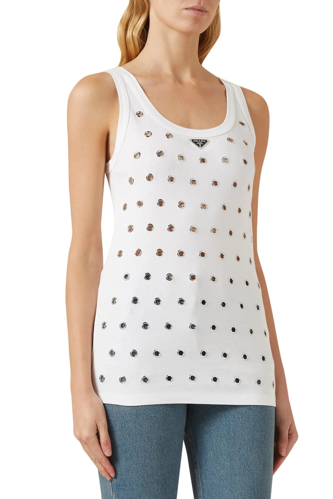 Prada Triangle-Logo Eyelets Tank Top - 38