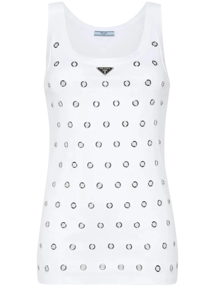 Prada Triangle-Logo Eyelets Tank Top - 38