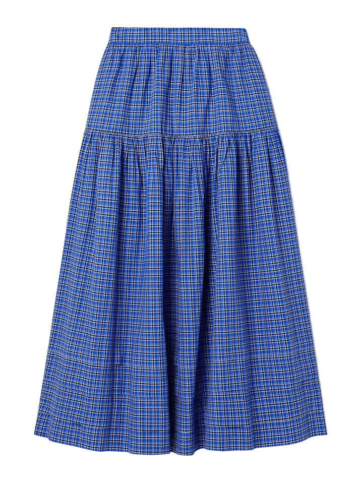 Dôen Sebastiane Tiered Checked Voile Midi Skirt - M
