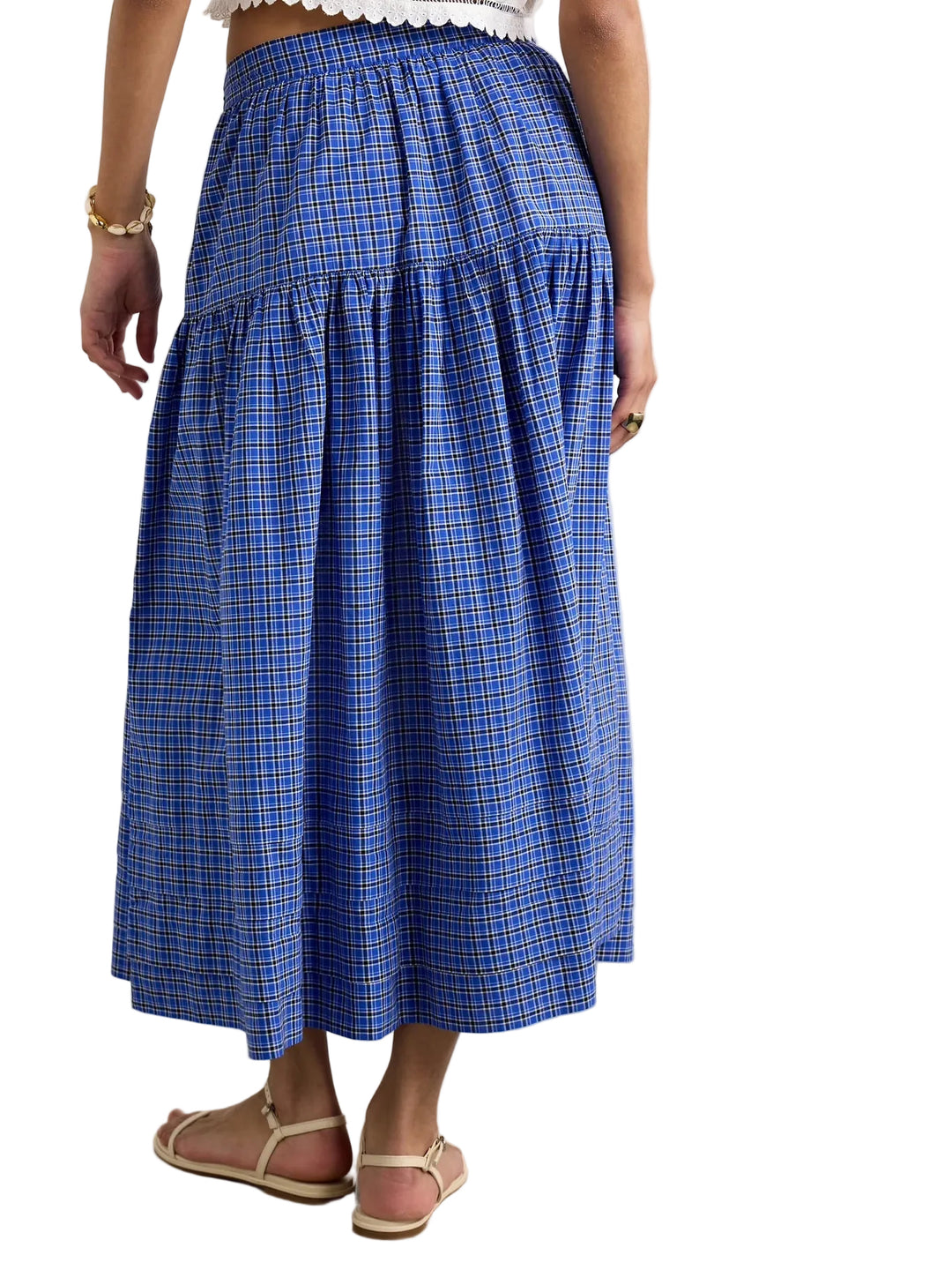 Dôen Sebastiane Tiered Checked Voile Midi Skirt - M