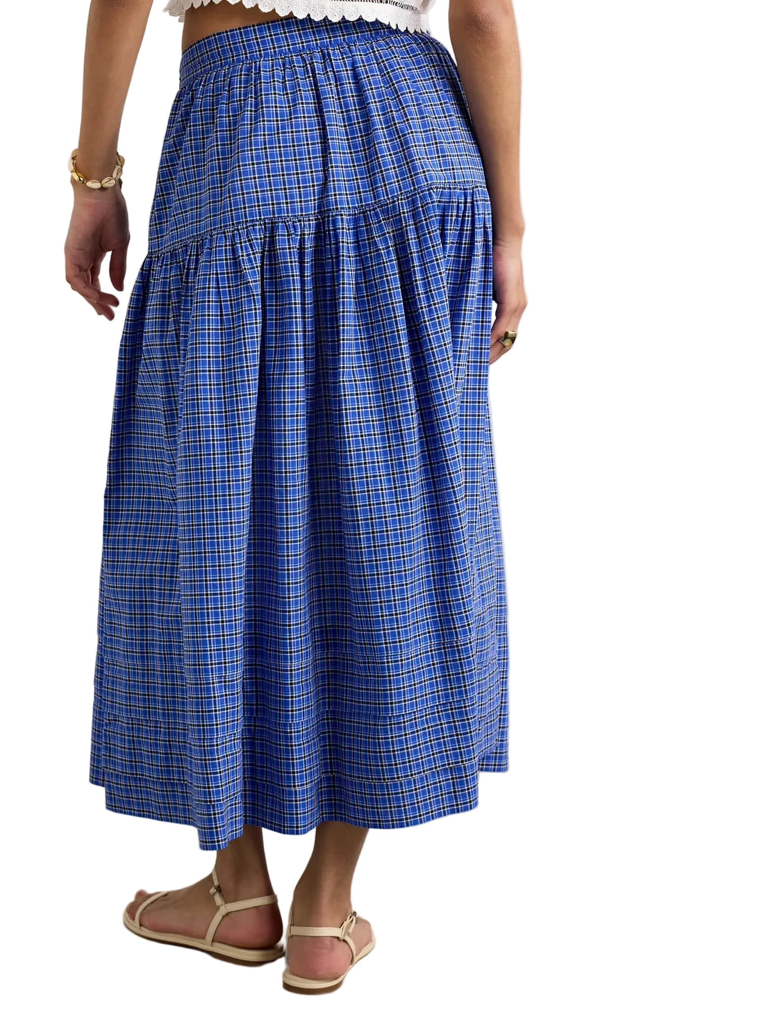 Dôen Sebastiane Tiered Checked Voile Midi Skirt - M