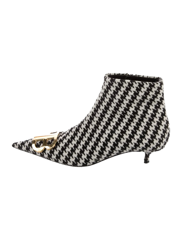 Balenciaga Wool Houndstooth Kitten Heel Ankle Booties - 37.5