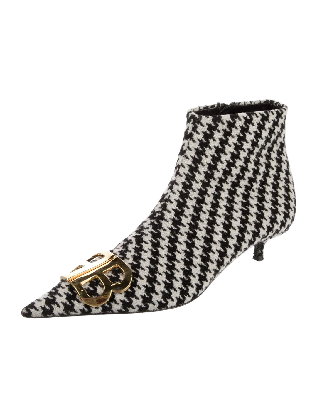 Balenciaga Wool Houndstooth Kitten Heel Ankle Booties - 37.5