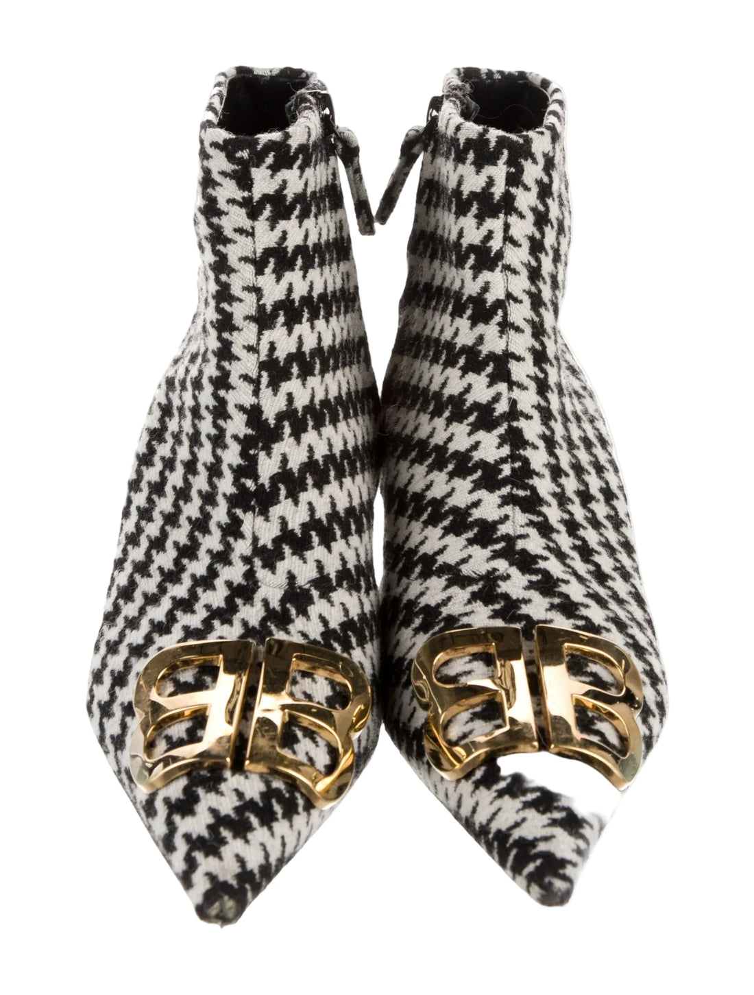 Balenciaga Wool Houndstooth Kitten Heel Ankle Booties - 37.5
