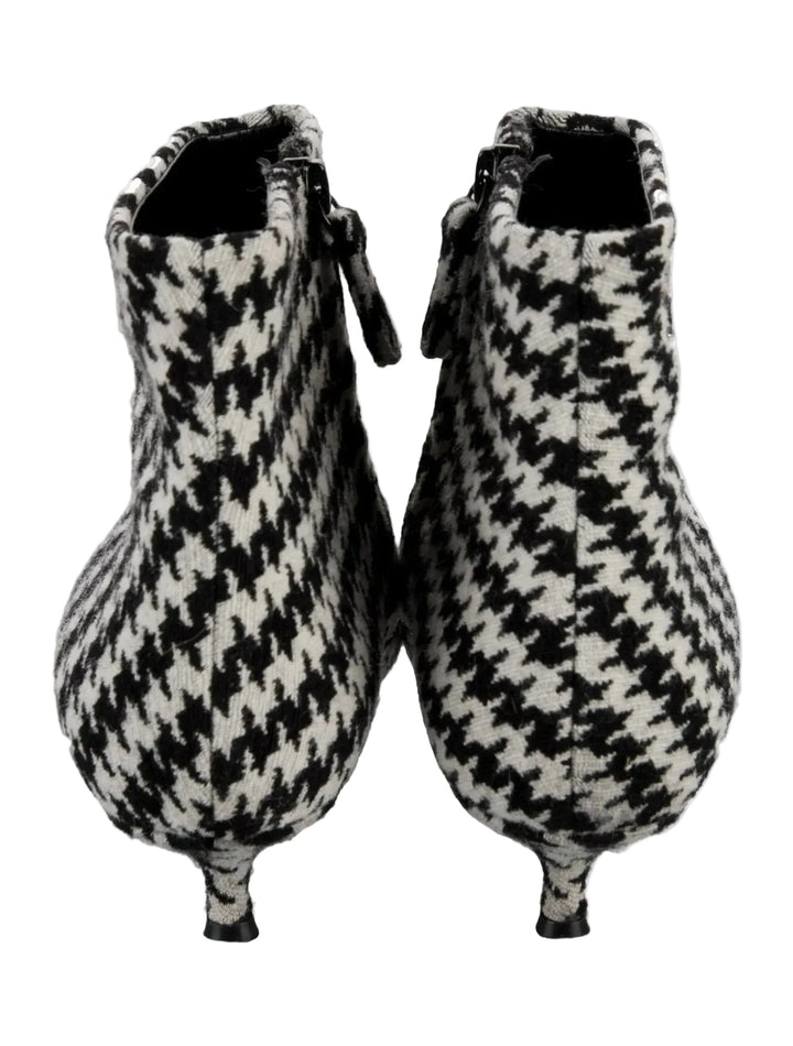 Balenciaga Wool Houndstooth Kitten Heel Ankle Booties - 37.5