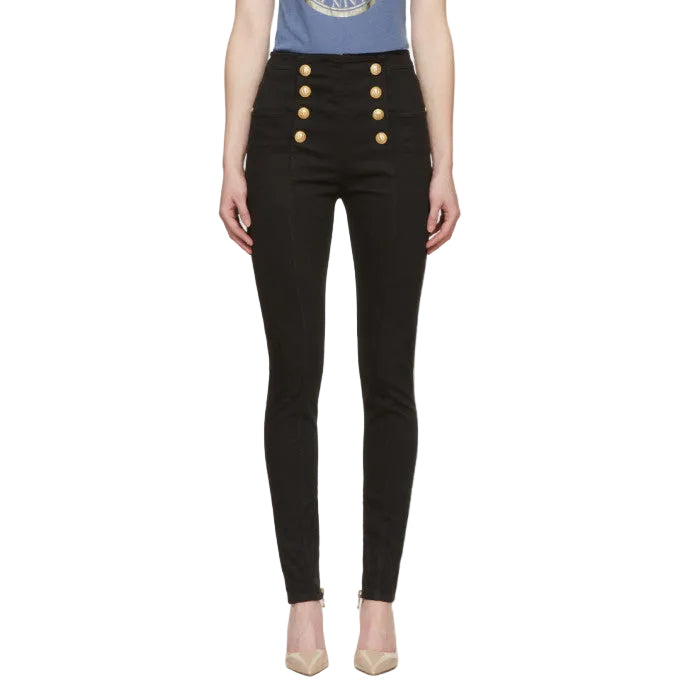 Balmain Black Eight-Button Skinny Jeans - 36