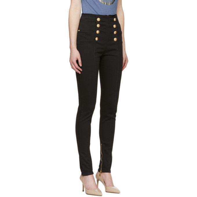 Balmain Black Eight-Button Skinny Jeans - 36