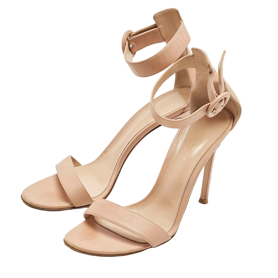 Gianvito Rossi Beige Leather Portofino Ankle Strap - 37.5