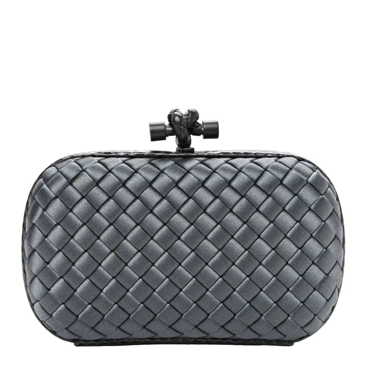 Bottega Veneta Satin Intreccio Impero Ayers Knot Clutch Black