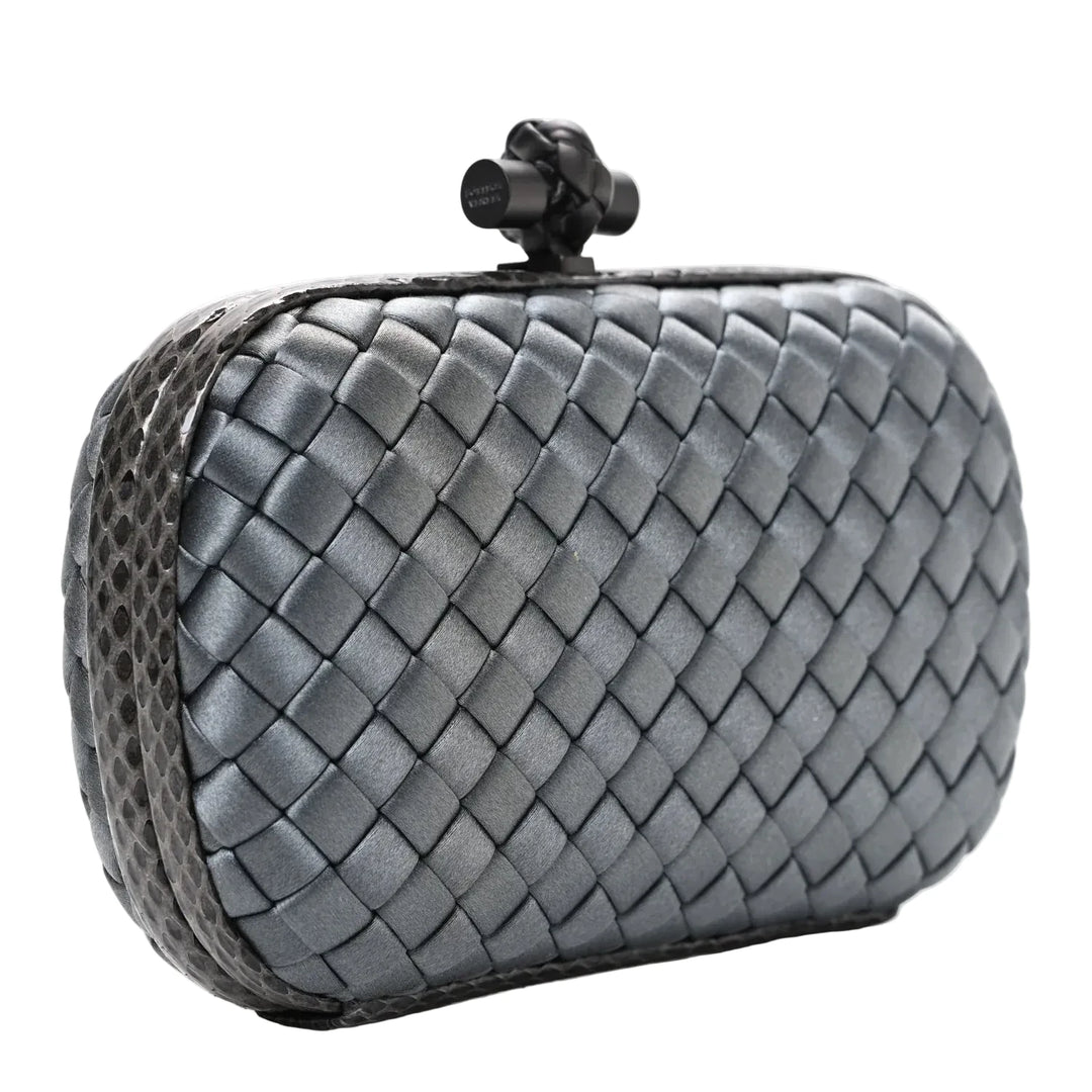 Bottega Veneta Satin Intreccio Impero Ayers Knot Clutch Black