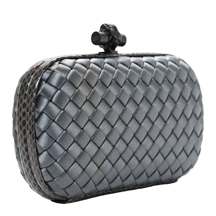 Bottega Veneta Satin Intreccio Impero Ayers Knot Clutch Black