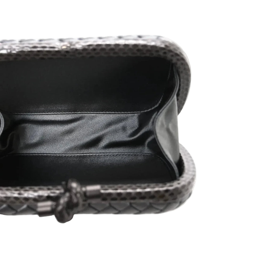 Bottega Veneta Satin Intreccio Impero Ayers Knot Clutch Black