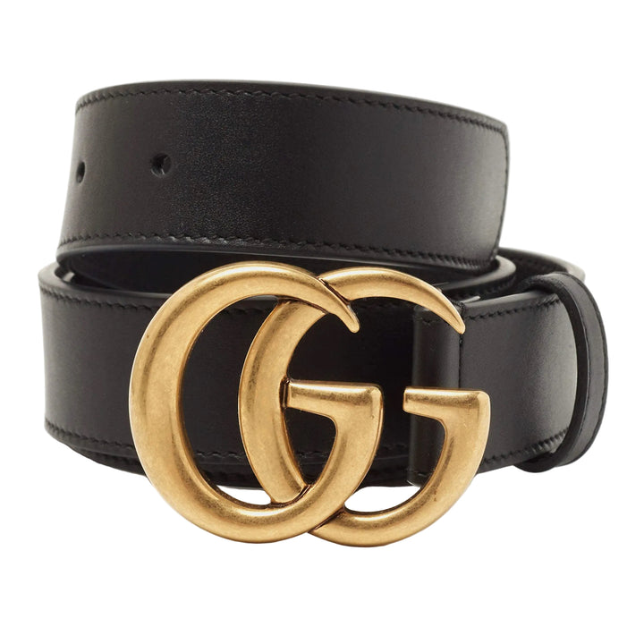 Gucci Black Leather GG Marmont Buckle Belt