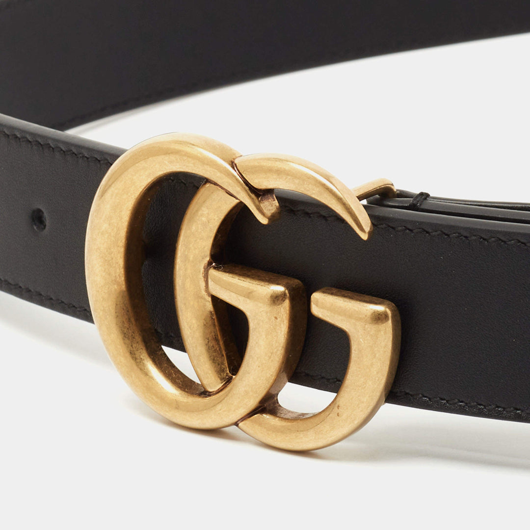 Gucci Black Leather GG Marmont Buckle Belt