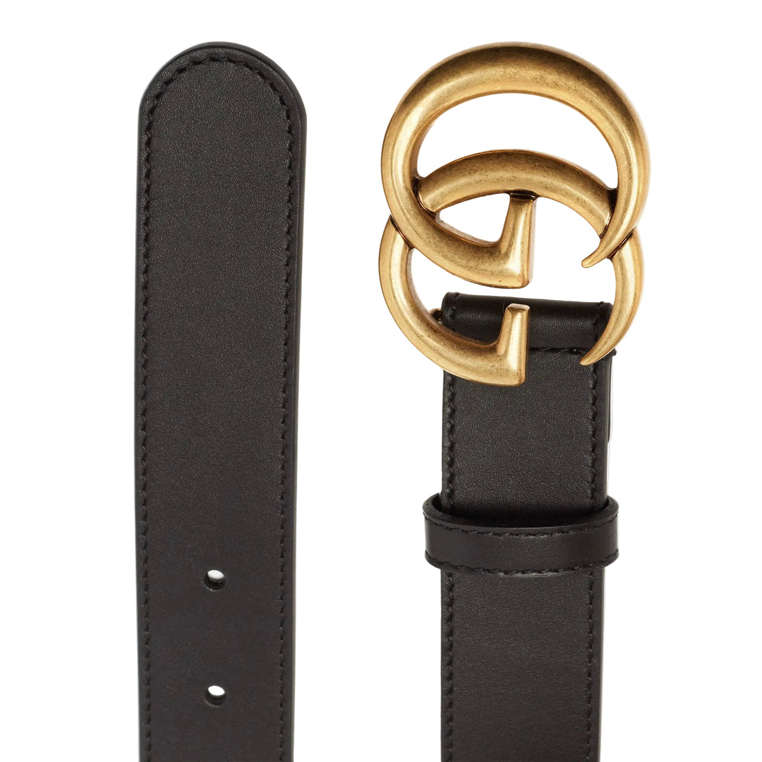 Gucci Black Leather GG Marmont Buckle Belt
