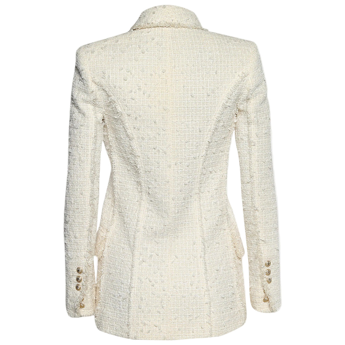 Balmain Ivory Tweed Double Breasted Blazer - 36