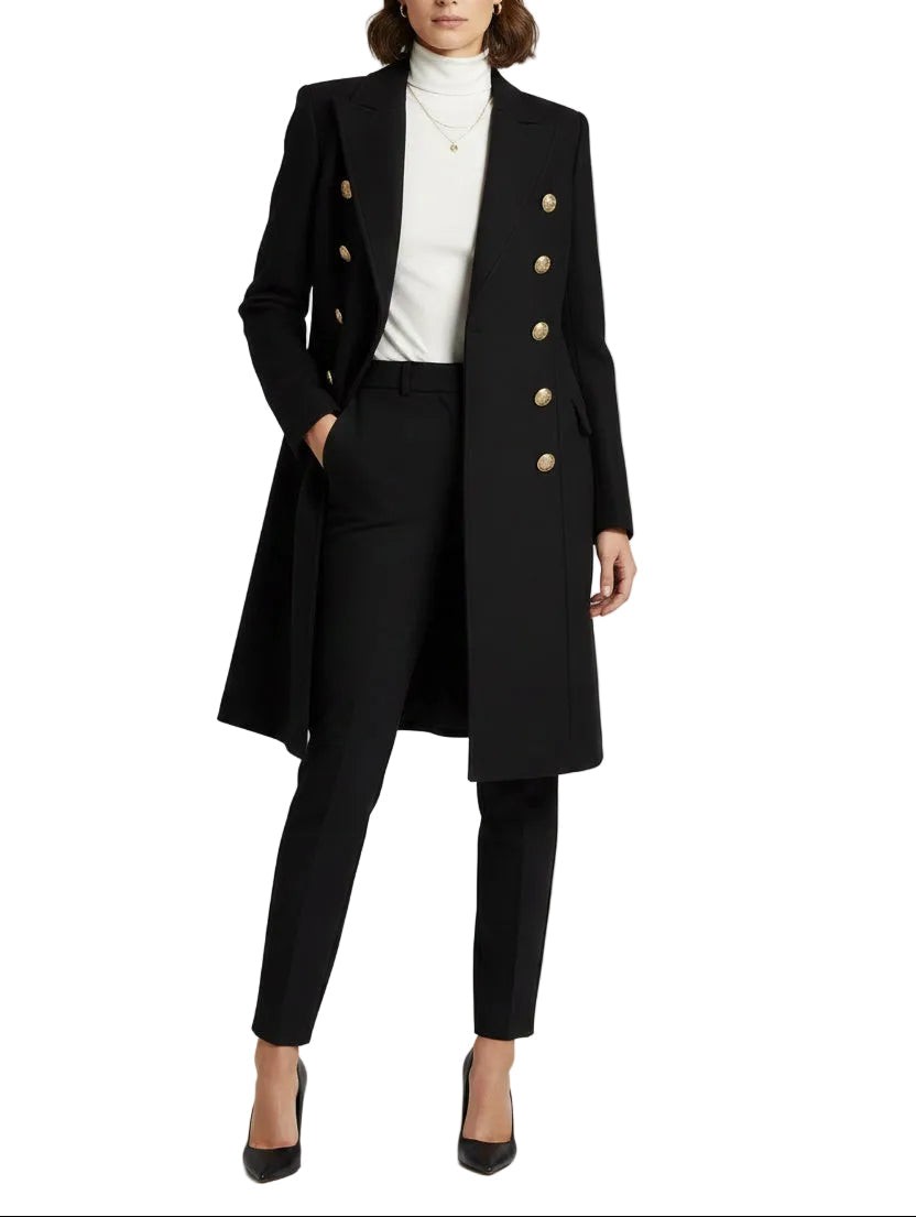 Balmain Black Wool-Blend Double-Breasted Coat - 36