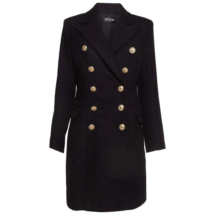 Balmain Black Wool-Blend Double-Breasted Coat - 36