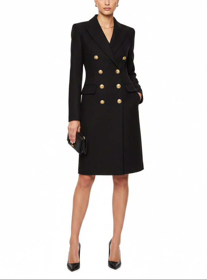 Balmain Black Wool-Blend Double-Breasted Coat - 36