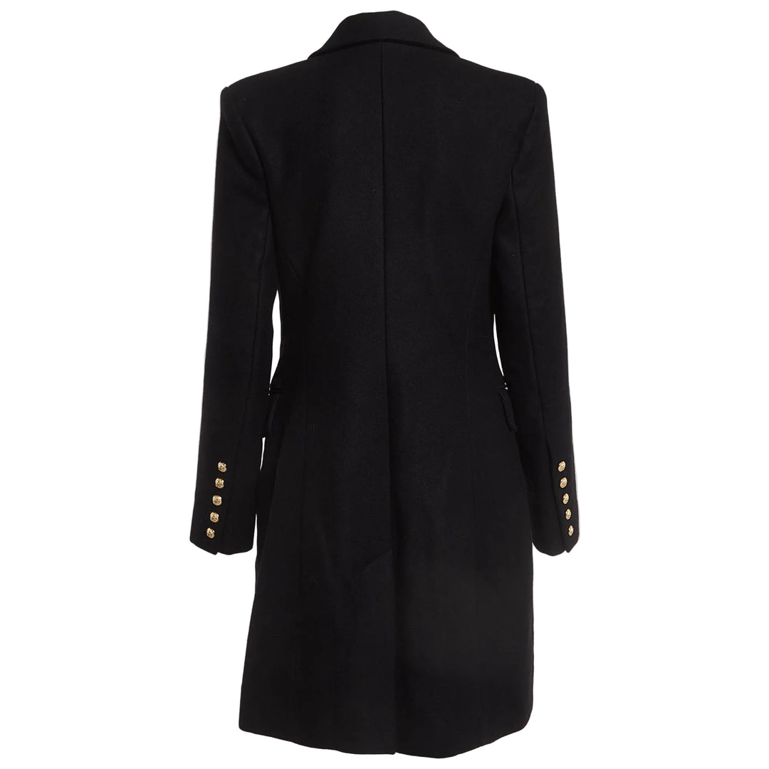 Balmain Black Wool-Blend Double-Breasted Coat - 36