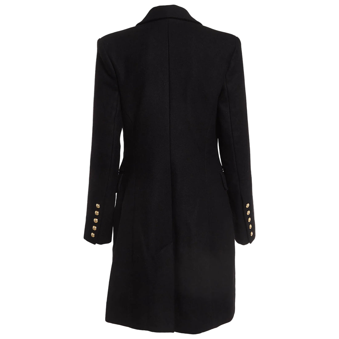 Balmain Black Wool-Blend Double-Breasted Coat - 36