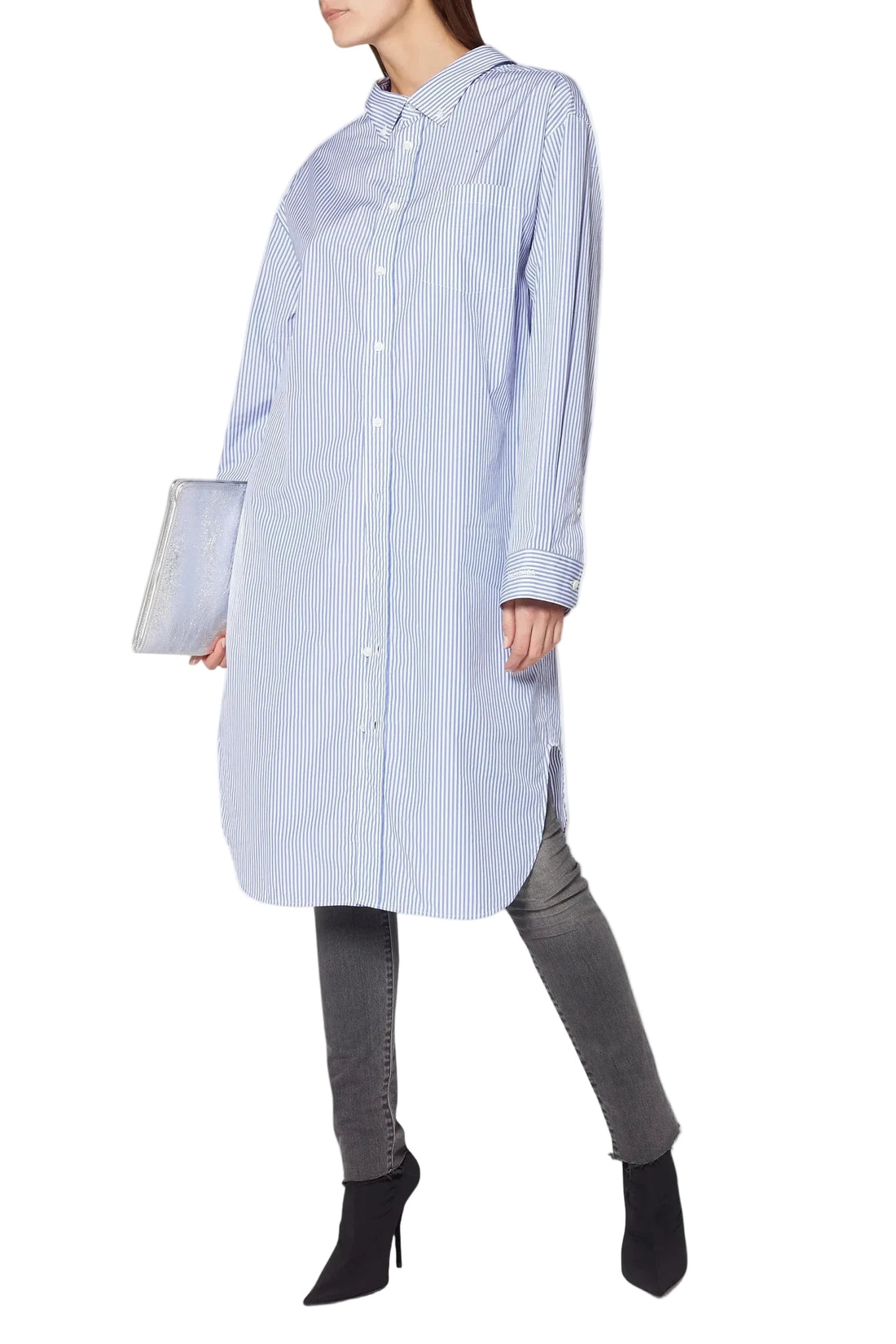 Balenciaga Blue and White Striped Swing Shirt Dress - 34