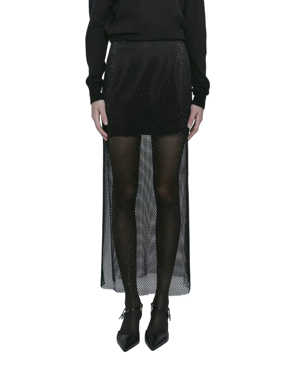 Massimo Dutti Double Fabric Beaded Mesh Skirt - 34