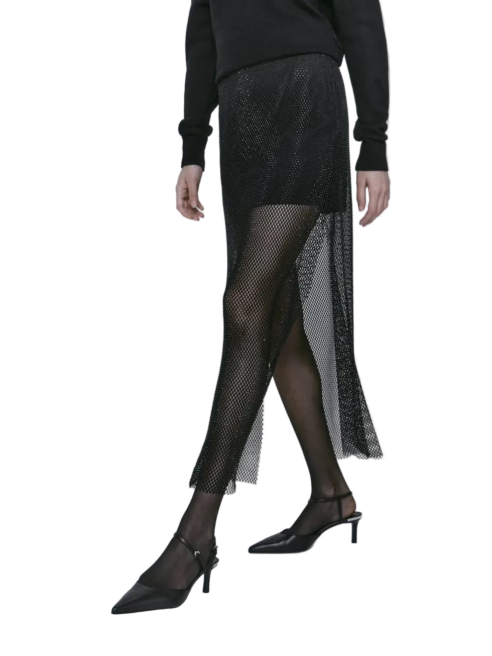 Massimo Dutti Double Fabric Beaded Mesh Skirt - 34