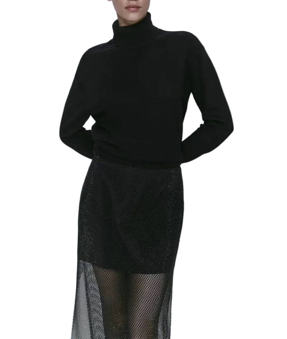 Massimo Dutti Double Fabric Beaded Mesh Skirt - 34