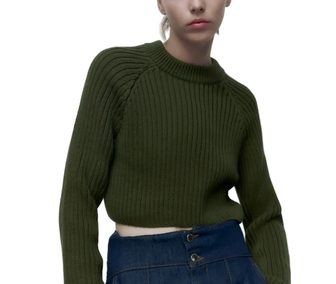 Zara Cropped Cable Knit Sweater - S