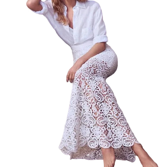 Miguelina Celine Fitted Crochet Maxi Skirt - XS