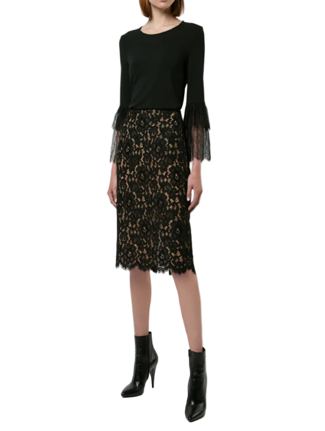 Michael Kors Collection Black Lace Trim Bell Sleeve Top - 6