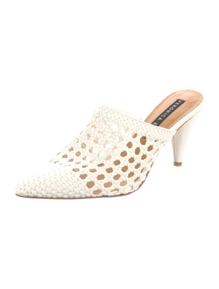 Veronica Beard Leather Crochet Trim Mules - 38.5