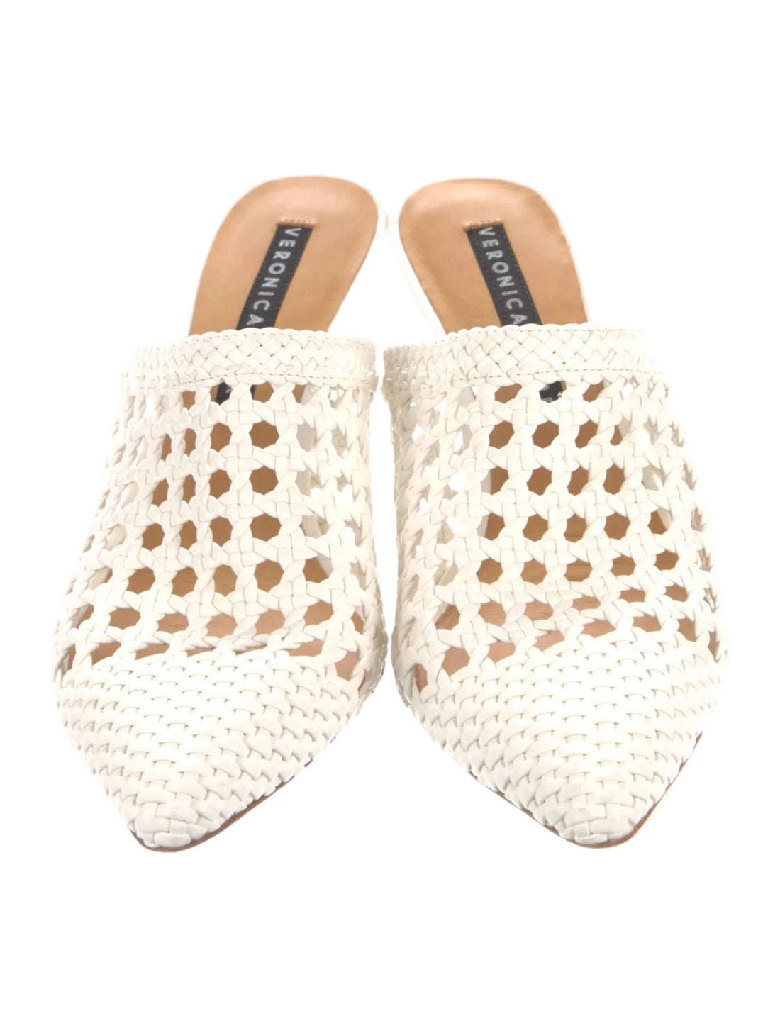 Veronica Beard Leather Crochet Trim Mules - 38.5