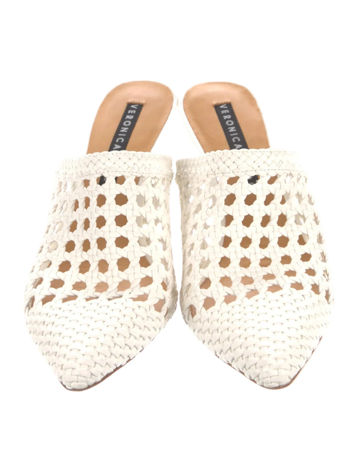 Veronica Beard Leather Crochet Trim Mules - 38.5