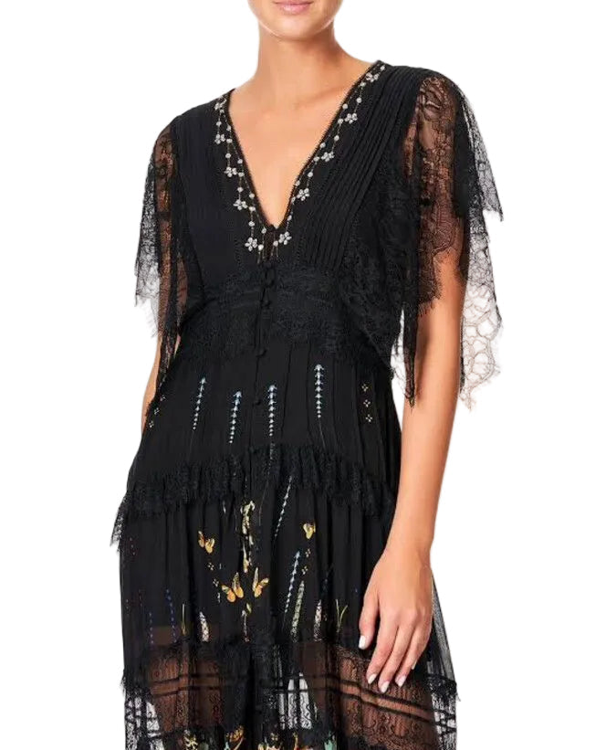 Camilla Button Up Dress With Lace Insert - XS