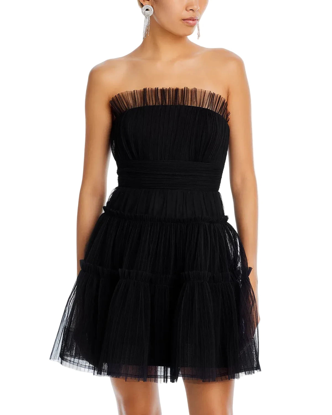 BCBGMAXAZRIA Strapless Tiered Tulle Mini Dress - 8