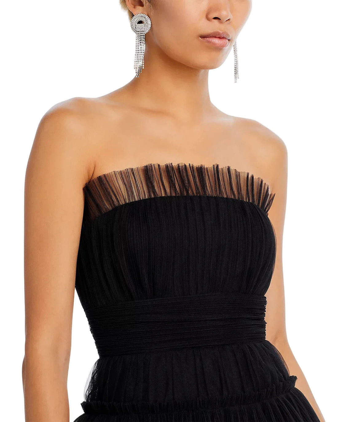 BCBGMAXAZRIA Strapless Tiered Tulle Mini Dress - 8
